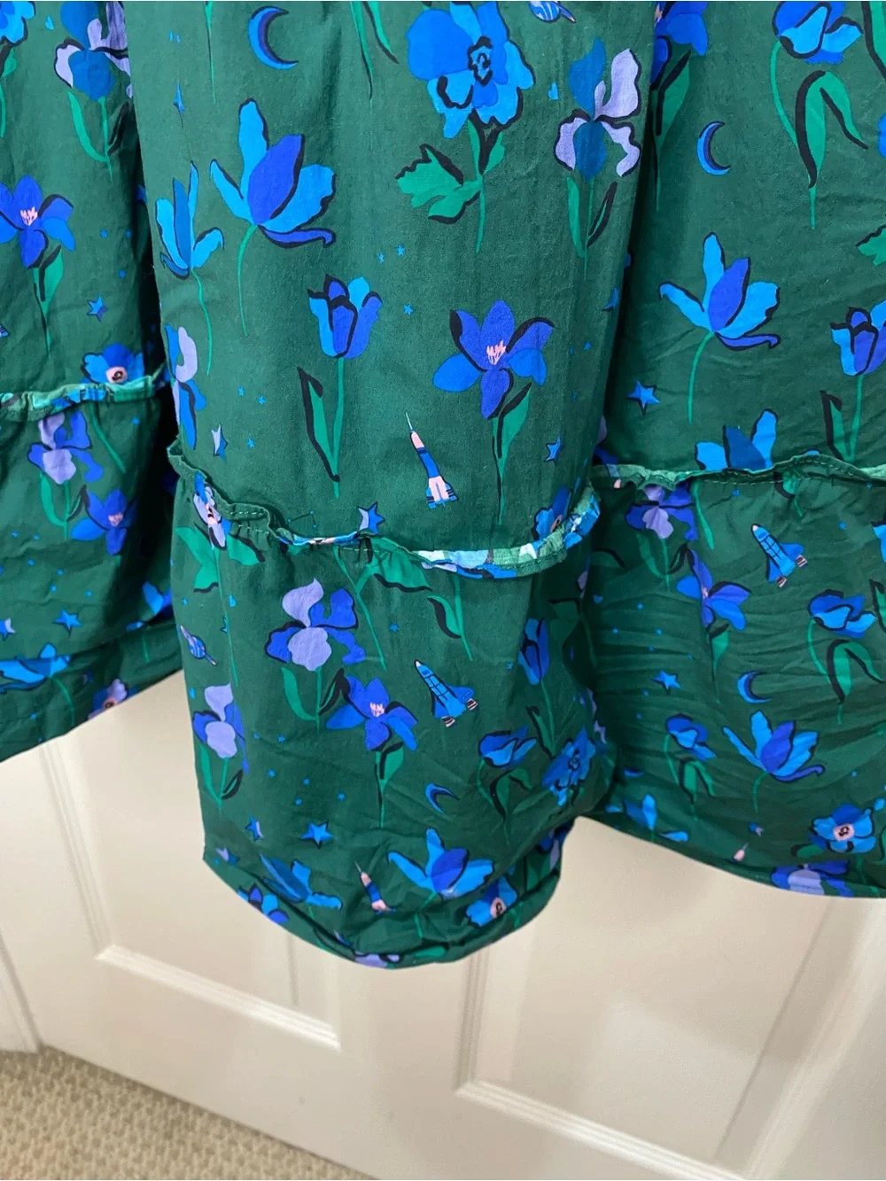 Hill House Green and Blue Floral Smocked Neck Dress - Picture 6 of 8
